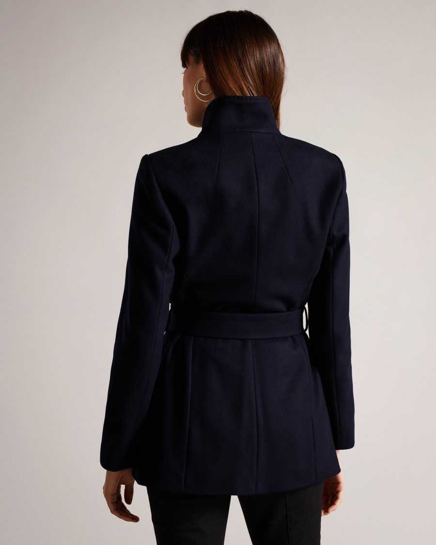 Ted Baker Rytaa SHORT WOOL WRAP COAT Dark Navy | 24189-DBUQ