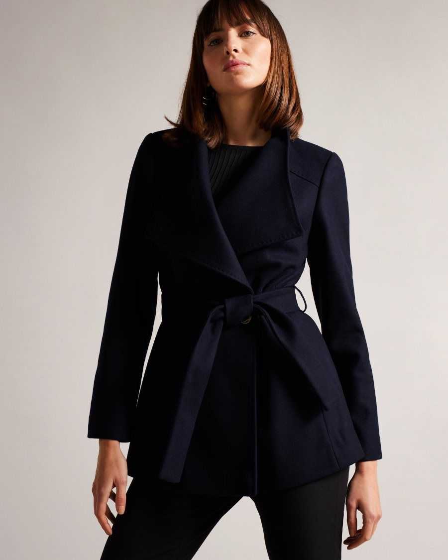 Ted Baker Rytaa SHORT WOOL WRAP COAT Dark Navy | 24189-DBUQ