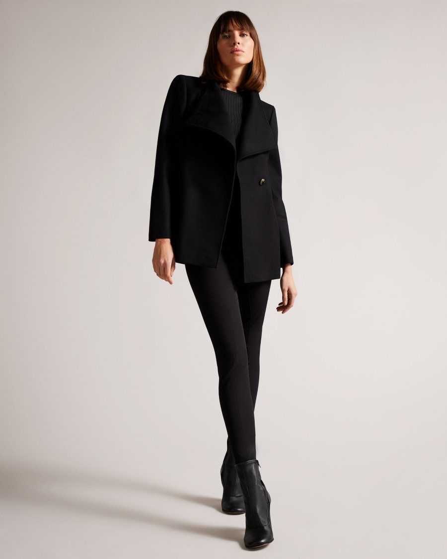 Ted Baker Rytaa SHORT WOOL WRAP COAT Jet-Black | 40792-KHZP