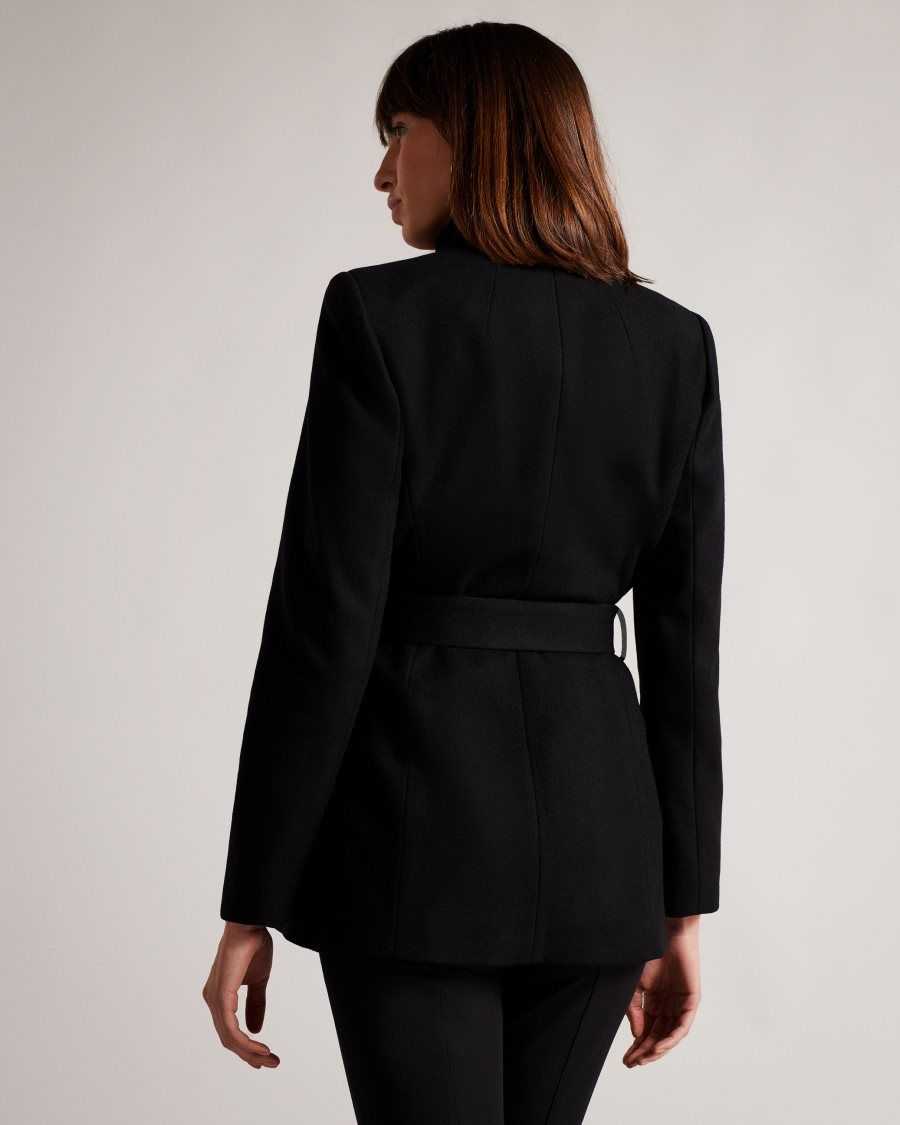 Ted Baker Rytaa SHORT WOOL WRAP COAT Jet-Black | 40792-KHZP