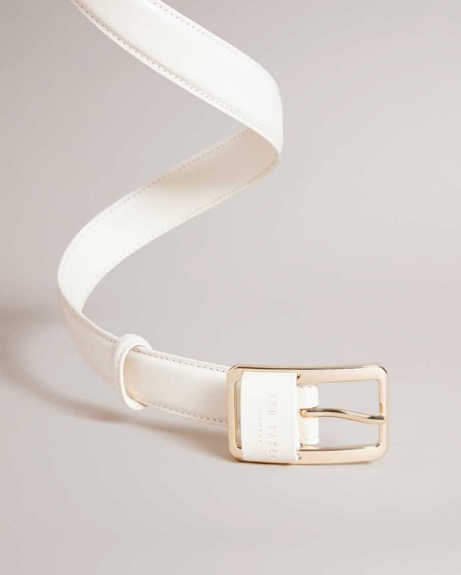 Ted Baker Saaman Leather Loop Buckle Belt Ecru | 25048-QCAD