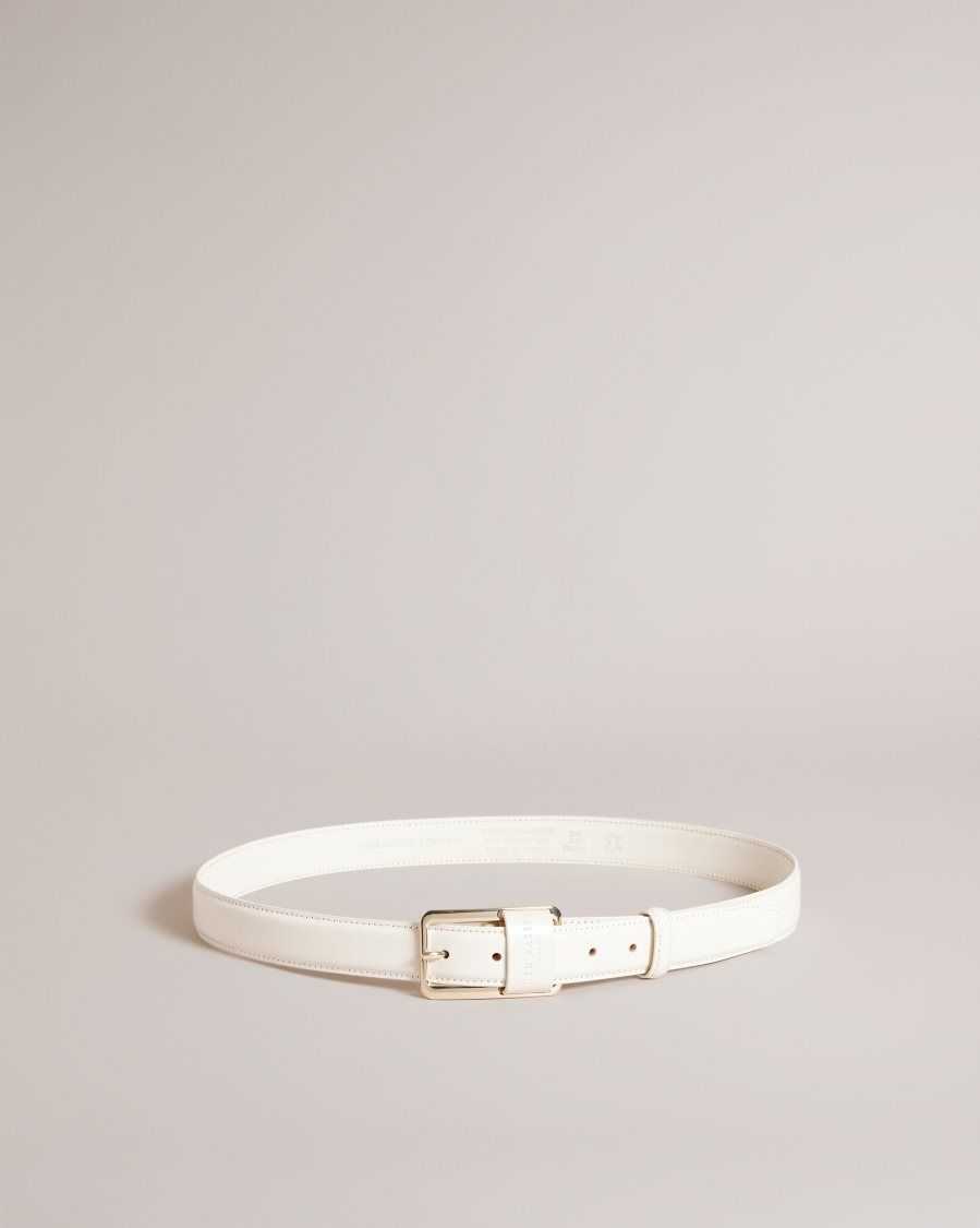 Ted Baker Saaman Leather Loop Buckle Belt Ecru | 25048-QCAD