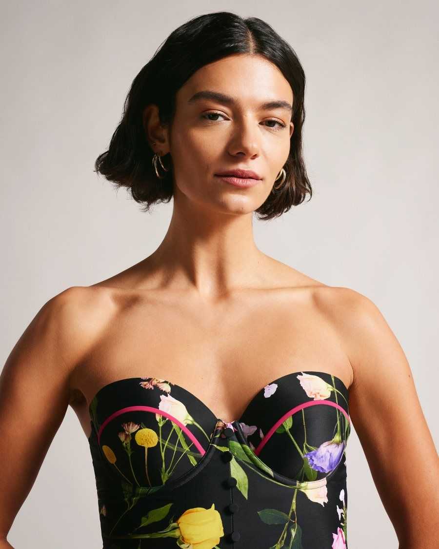 Ted Baker Saffiey Floral Balconette Swimming Costume Black | 29817-IAPU