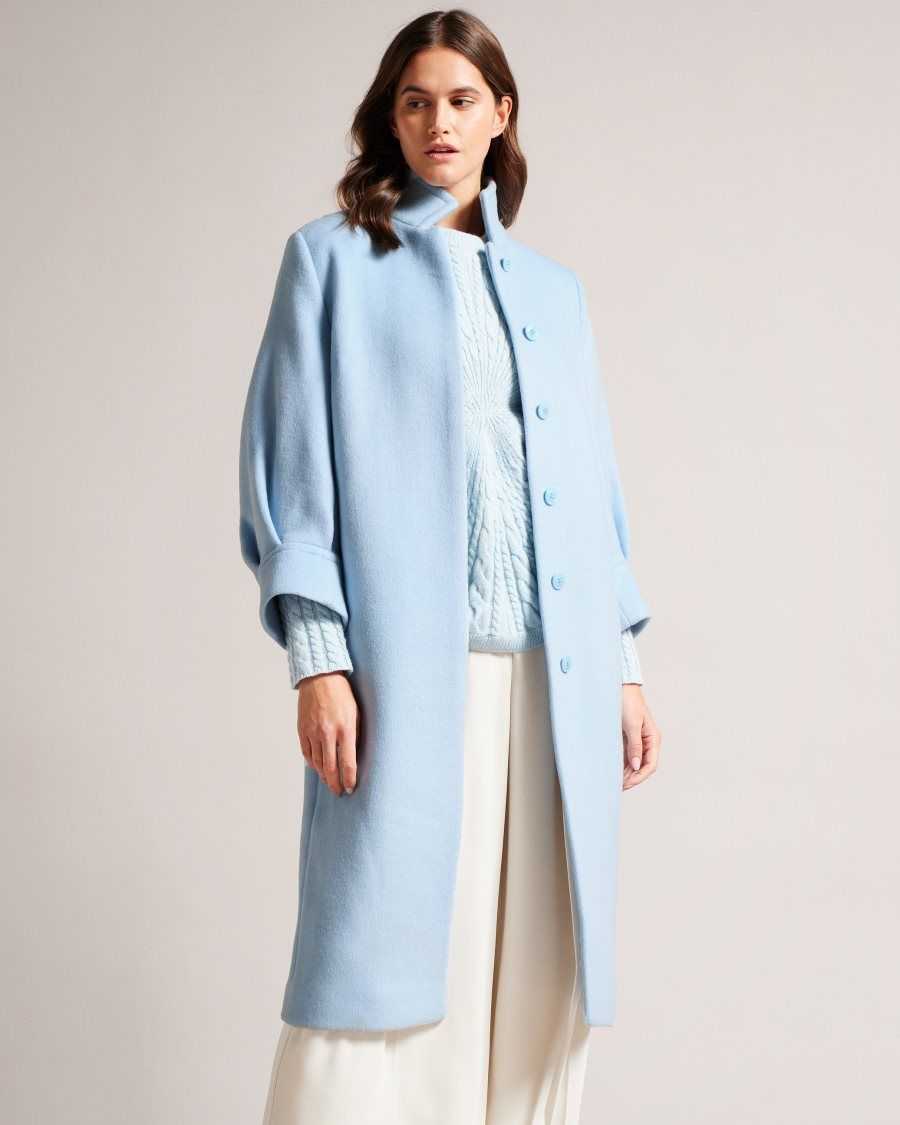 Ted Baker Sairse Midi Length Coat With Volume Sleeves Light Blue | 56497-YKJP