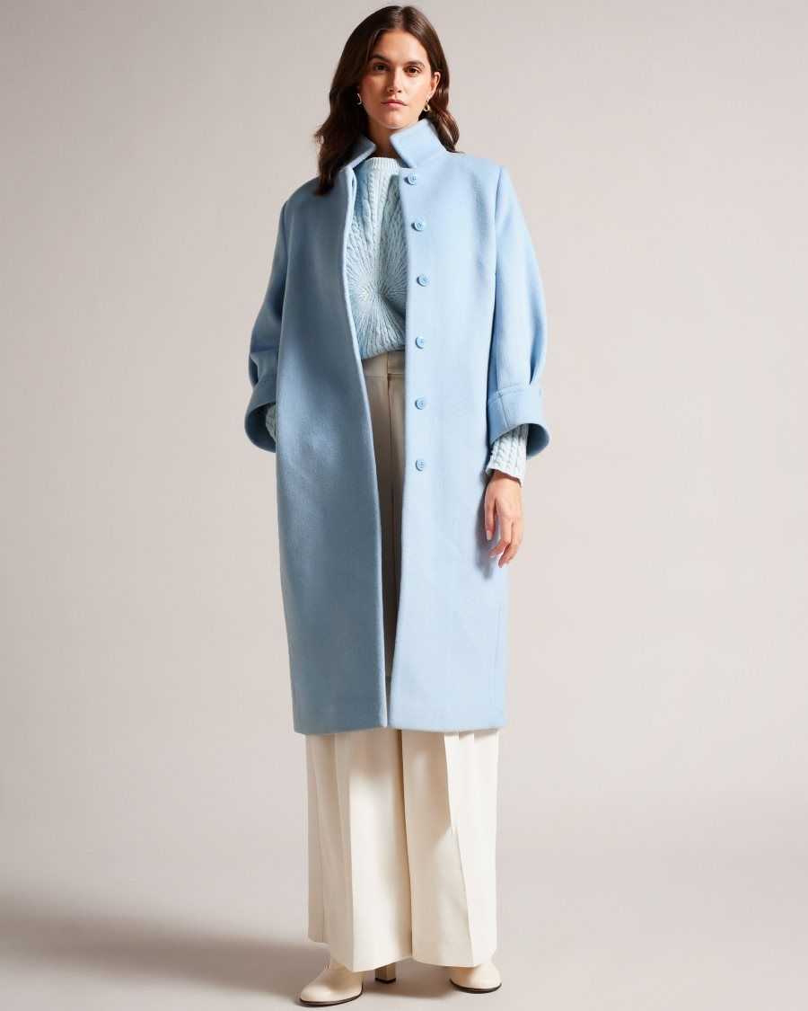 Ted Baker Sairse Midi Length Coat With Volume Sleeves Light Blue | 56497-YKJP