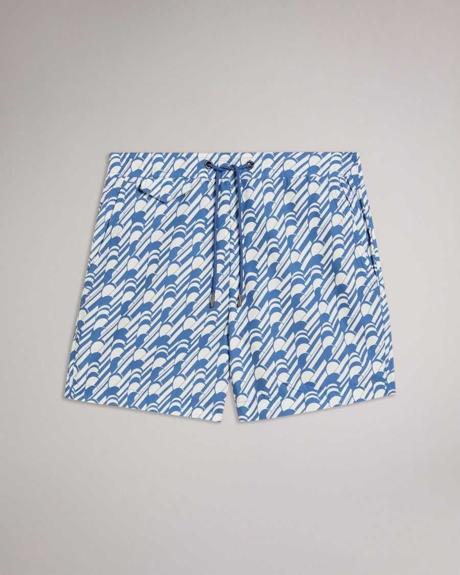 Ted Baker Salco Mid Scale Geometric Swim Shorts Dark Blue | 07298-KFLI