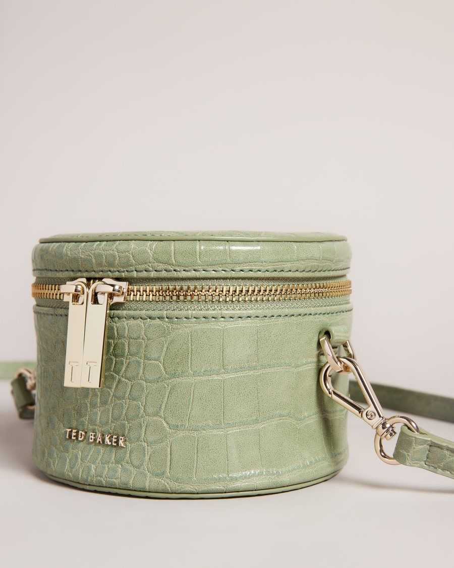 Ted Baker Salmaa Croc Faux Leather Drum Bag Pale Green | 20761-ZOCR