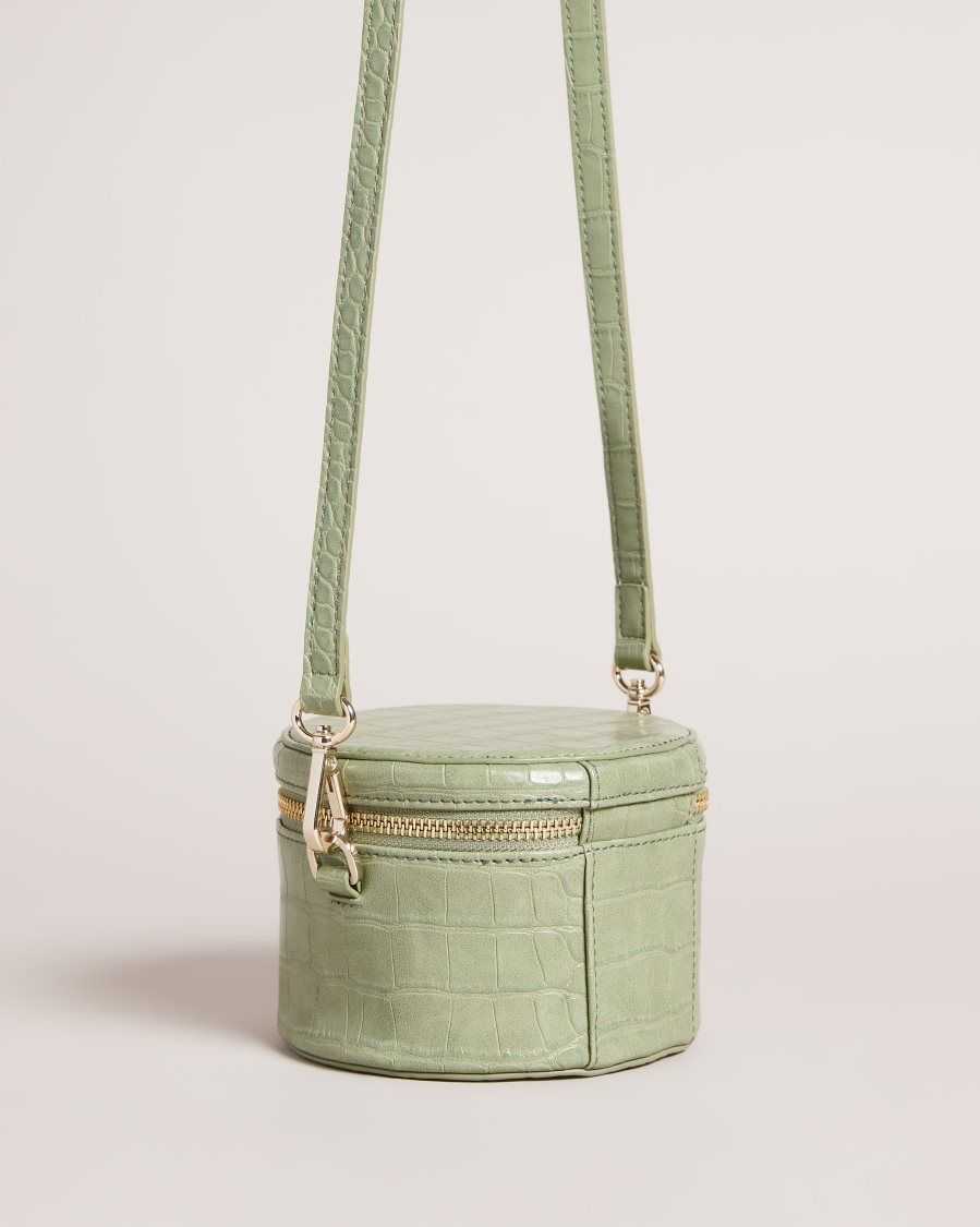 Ted Baker Salmaa Croc Faux Leather Drum Bag Pale Green | 20761-ZOCR