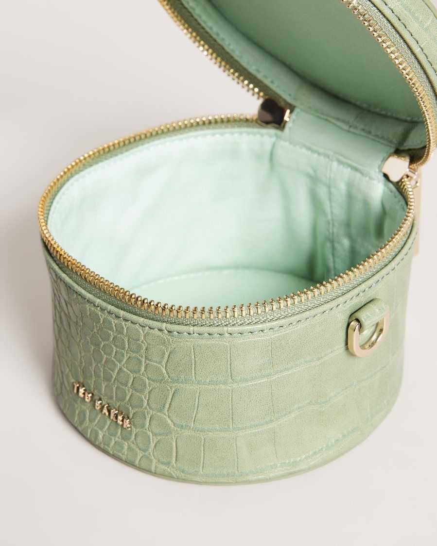 Ted Baker Salmaa Croc Faux Leather Drum Bag Pale Green | 20761-ZOCR