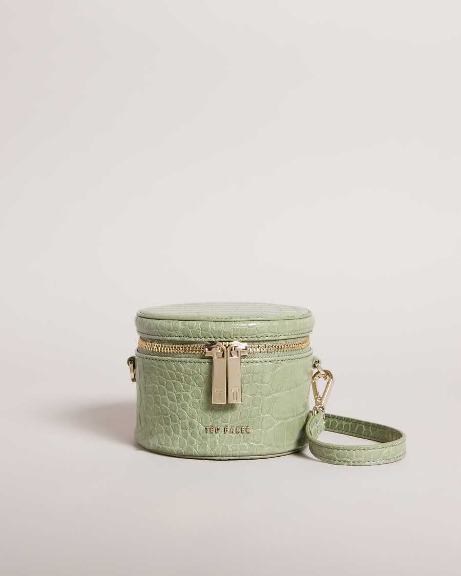 Ted Baker Salmaa Croc Faux Leather Drum Bag Pale Green | 20761-ZOCR