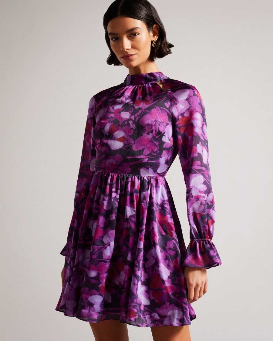 Ted Baker Sammieh High Neck Fit And Flare Mini Dress Purple | 93705-XOTS