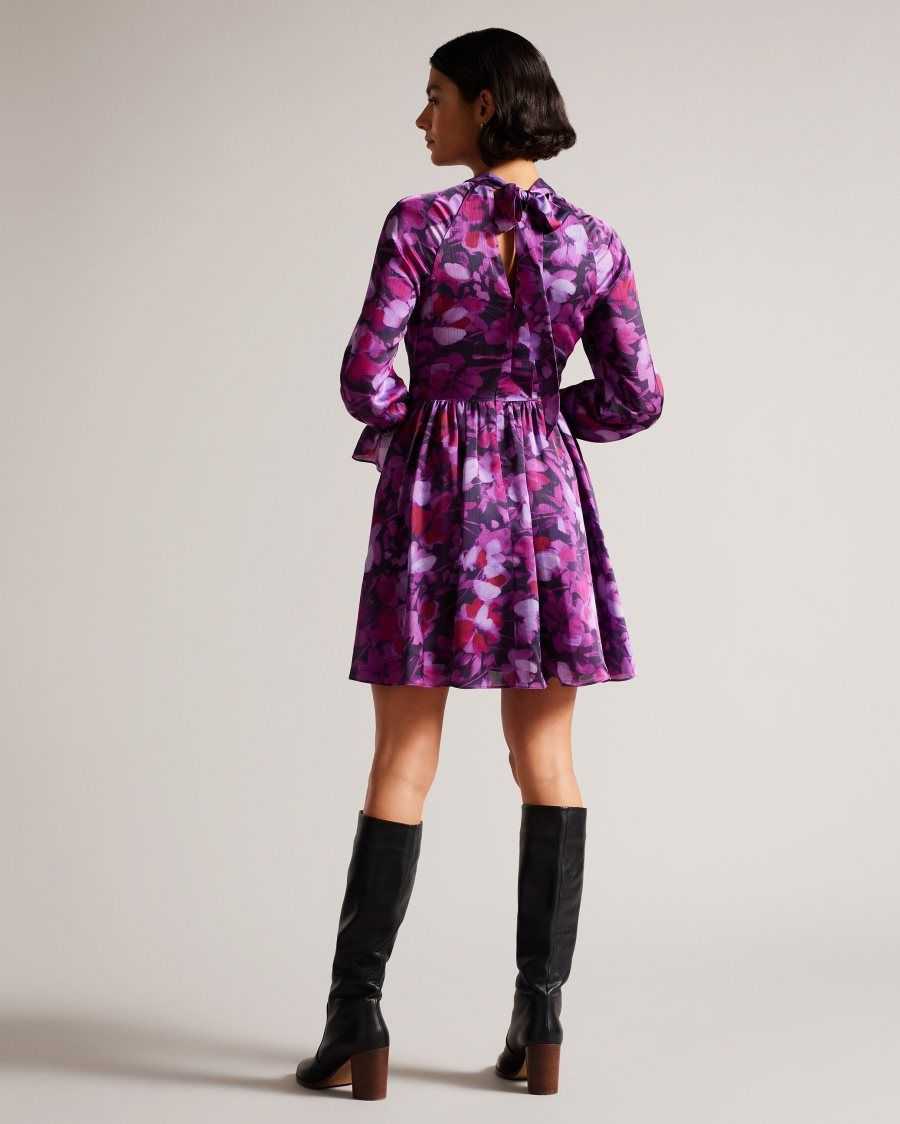 Ted Baker Sammieh High Neck Fit And Flare Mini Dress Purple | 93705-XOTS