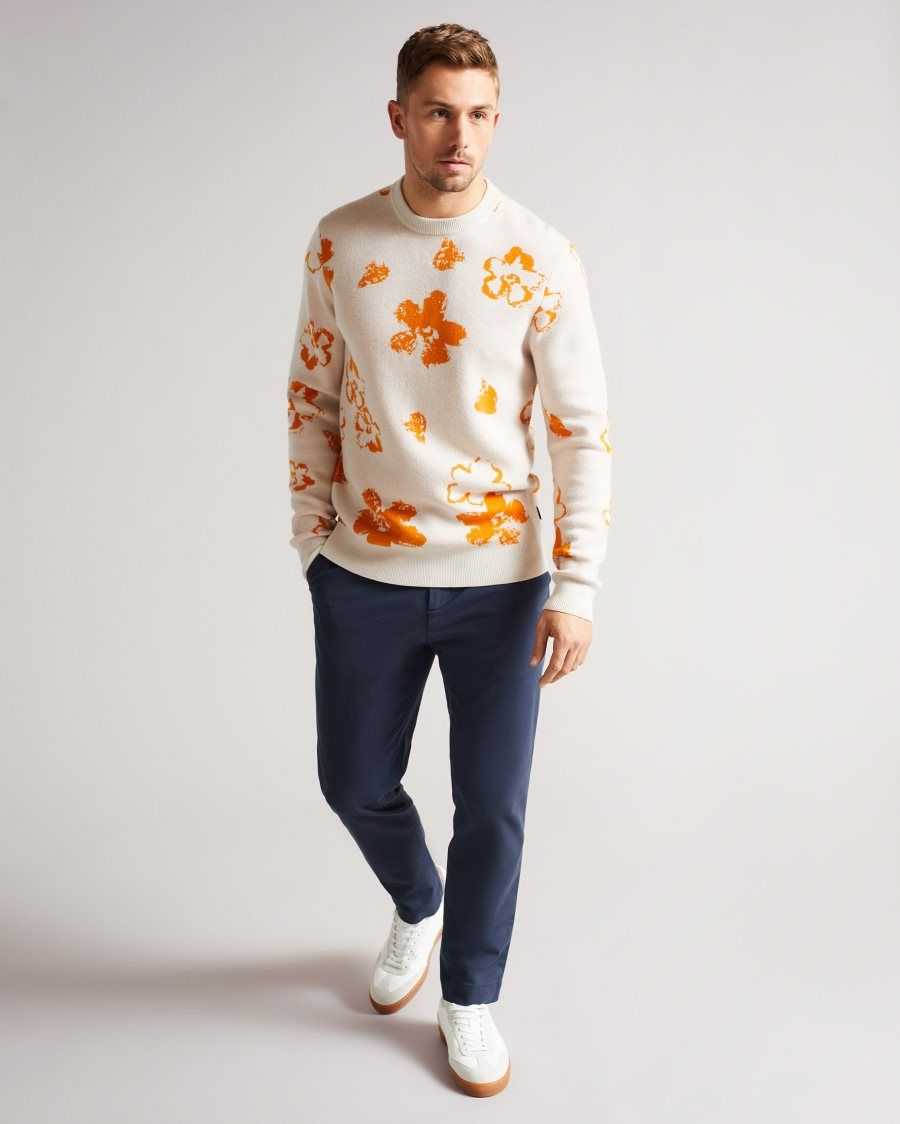 Ted Baker Sandsen Long Sleeve Flower Graphic Crew Neck Tee Natural | 82956-DAFI