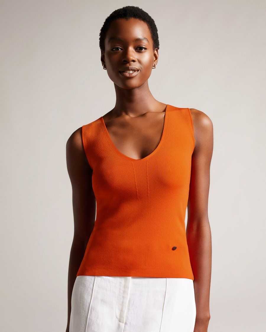 Ted Baker Sarhaa Engineered Knit Top Pale Orange | 70653-GCBO