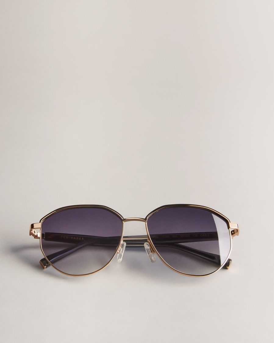 Ted Baker Sarya Classic Round Frame Sunglasses Gunmetal | 67301-RNLK