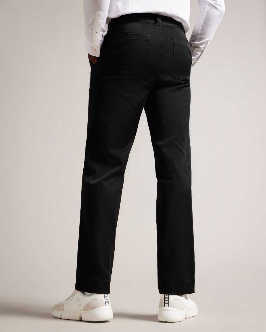 Ted Baker Sediman Straight Leg Cotton Trousers Black | 74192-LHWD