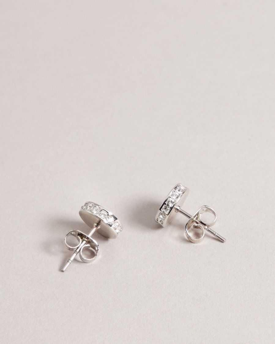 Ted Baker Seesay Sparkle Logo Stud Earrings Silver Colour | 12074-JHYP