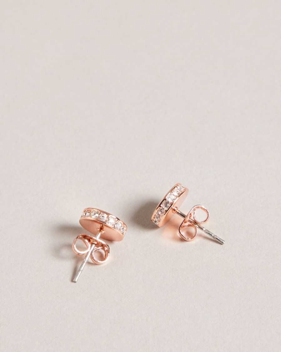 Ted Baker Seesay Sparkle Logo Stud Earrings Rose Gold Colour | 85234-FDXB