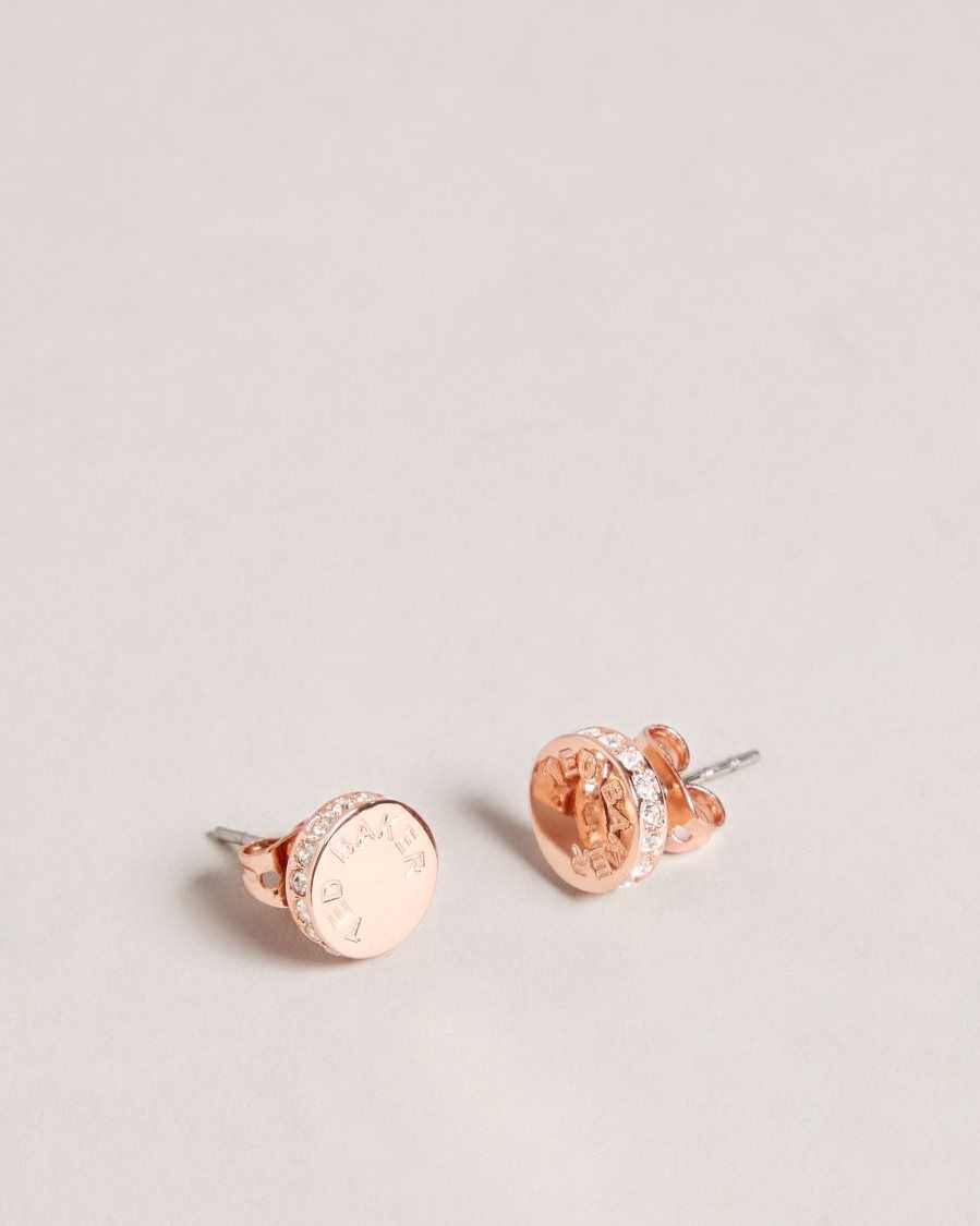 Ted Baker Seesay Sparkle Logo Stud Earrings Rose Gold Colour | 85234-FDXB