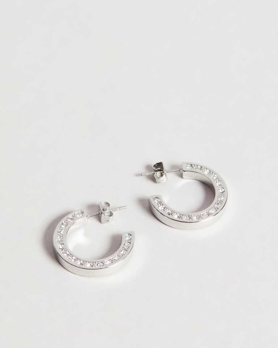 Ted Baker Senatta Crystal Hoop Earrings Silver Colour | 96872-MXAP