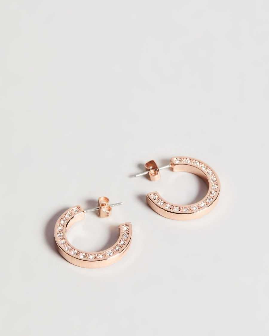 Ted Baker Senatta Crystal Hoop Earrings Rose Gold Colour | 78645-EDYV