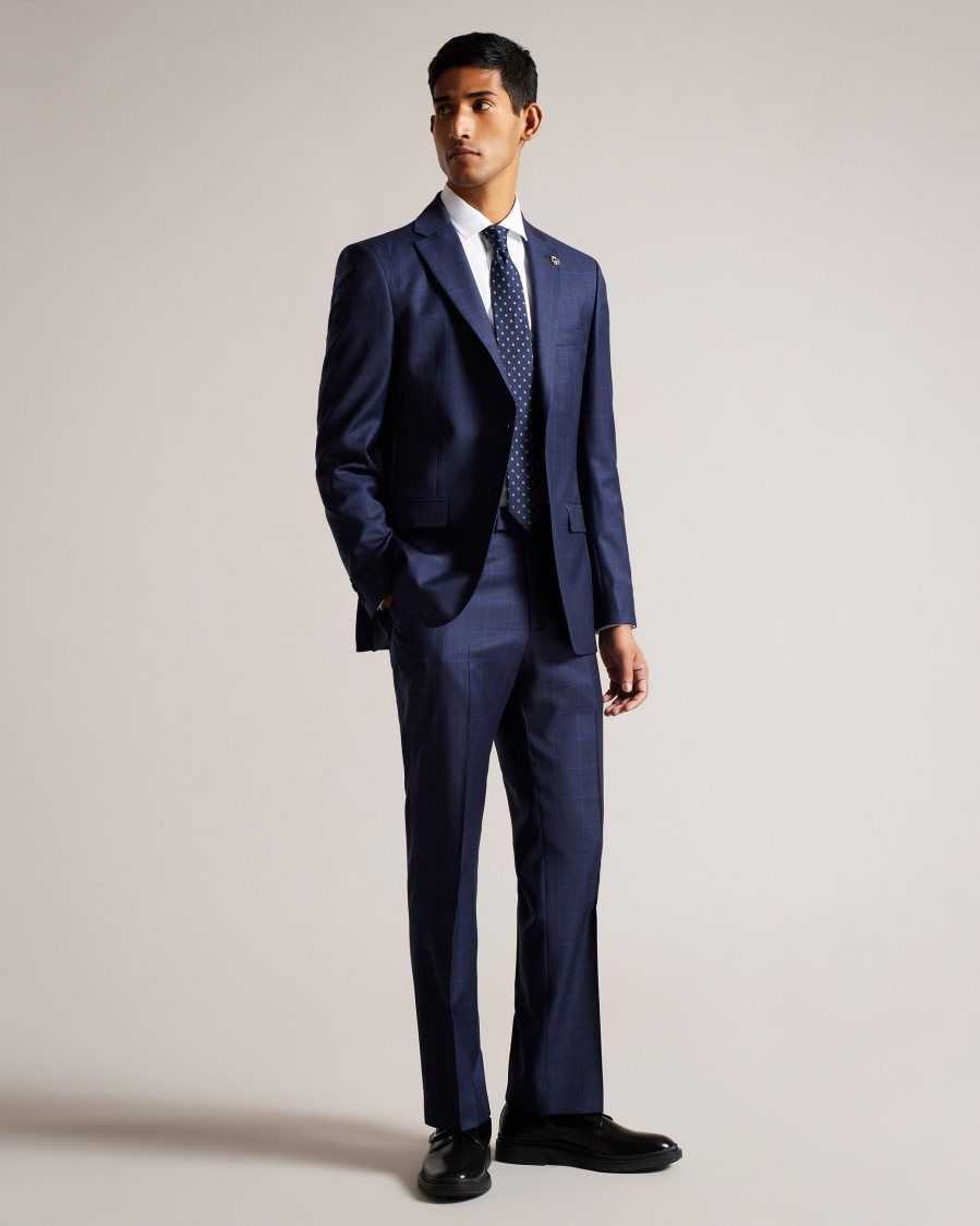 Ted Baker Sennejr Wool Check Suit Jacket Blue | 64538-KDEP