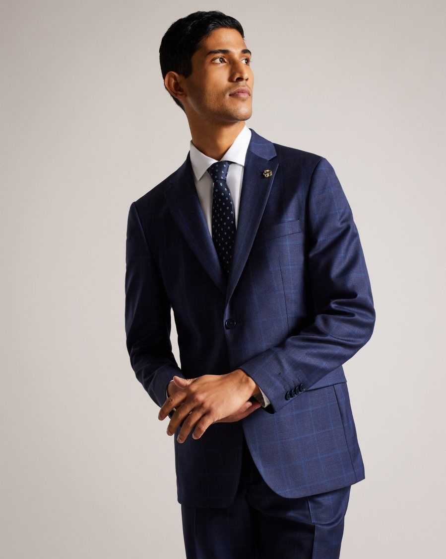 Ted Baker Sennejr Wool Check Suit Jacket Blue | 64538-KDEP