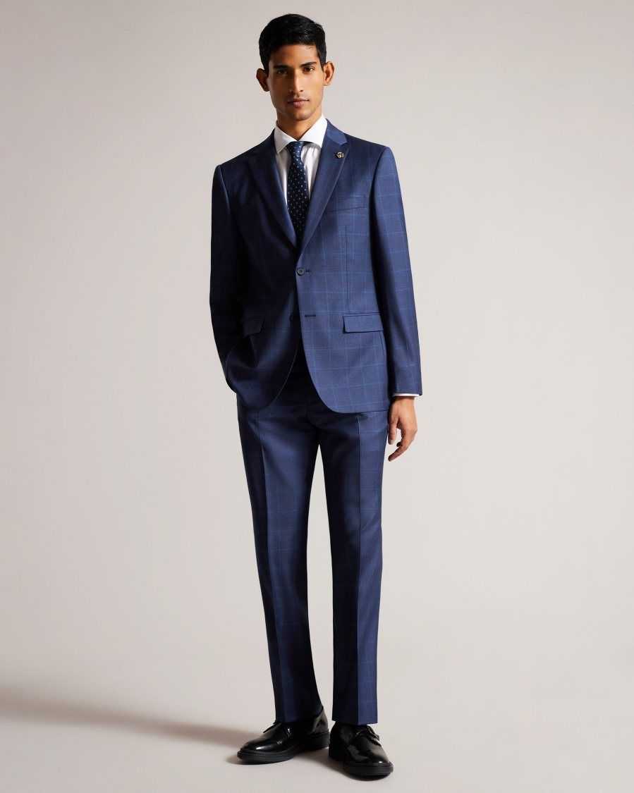 Ted Baker Sennetr Check Suit Trousers Blue | 83490-TVHX