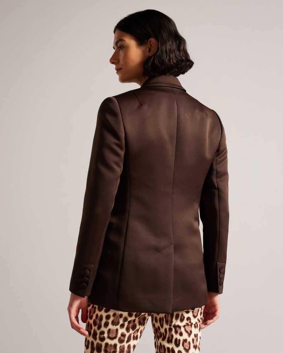 Ted Baker Seraph Double Breasted Satin Boyfriend Blazer Dark Brown | 26108-TWRV