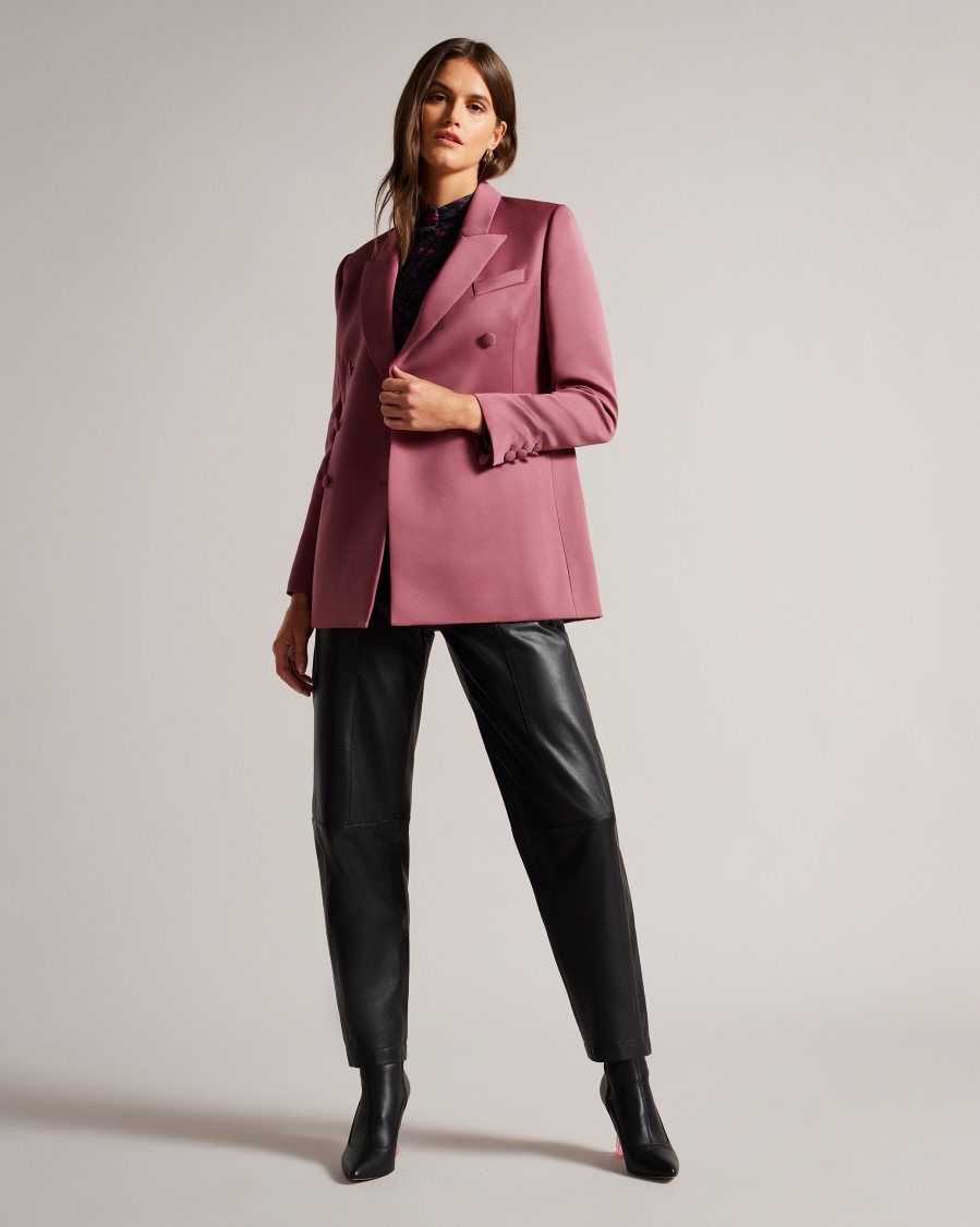 Ted Baker Seraph Double Breasted Satin Boyfriend Blazer Deep Purple | 48567-SYEF