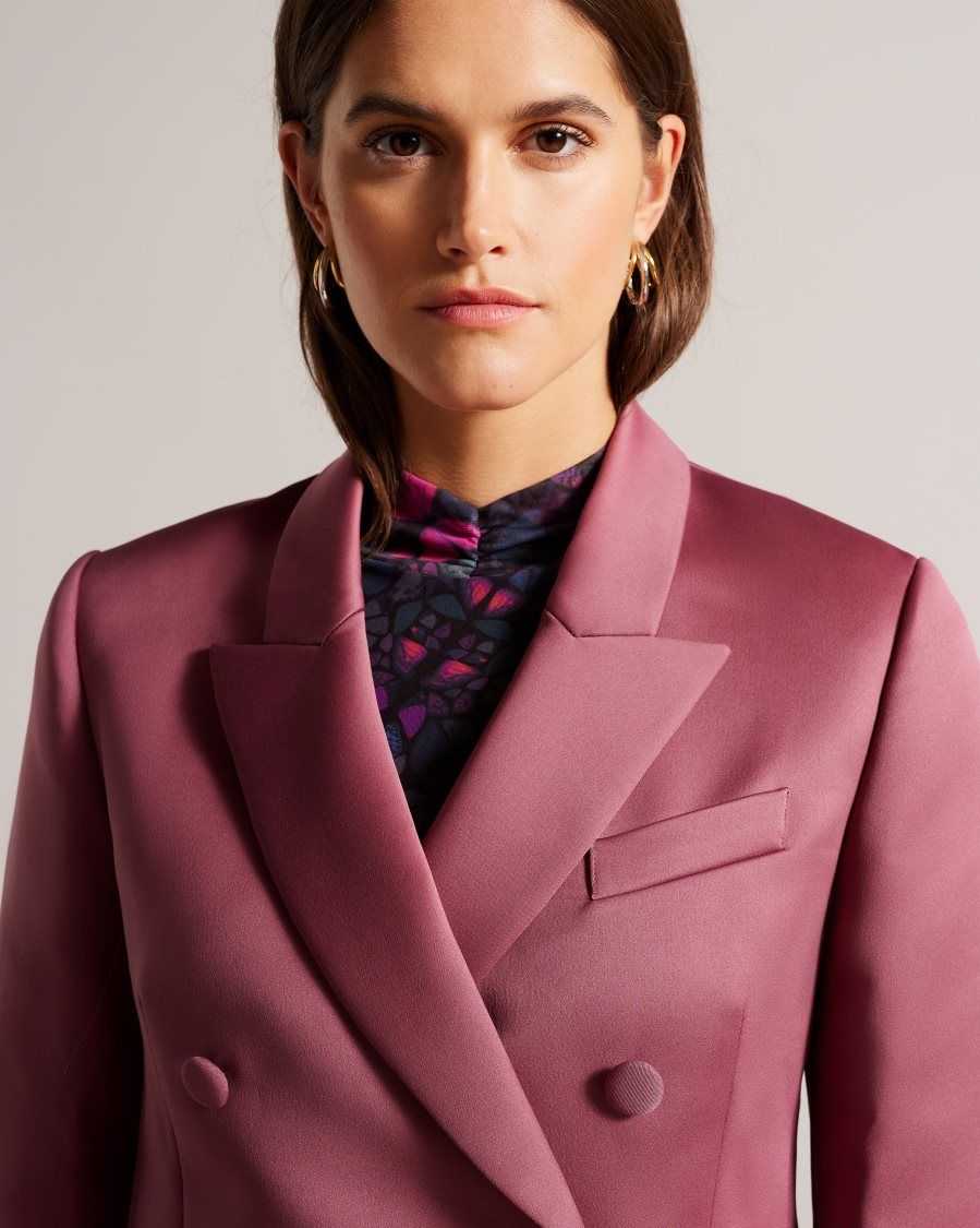 Ted Baker Seraph Double Breasted Satin Boyfriend Blazer Deep Purple | 48567-SYEF