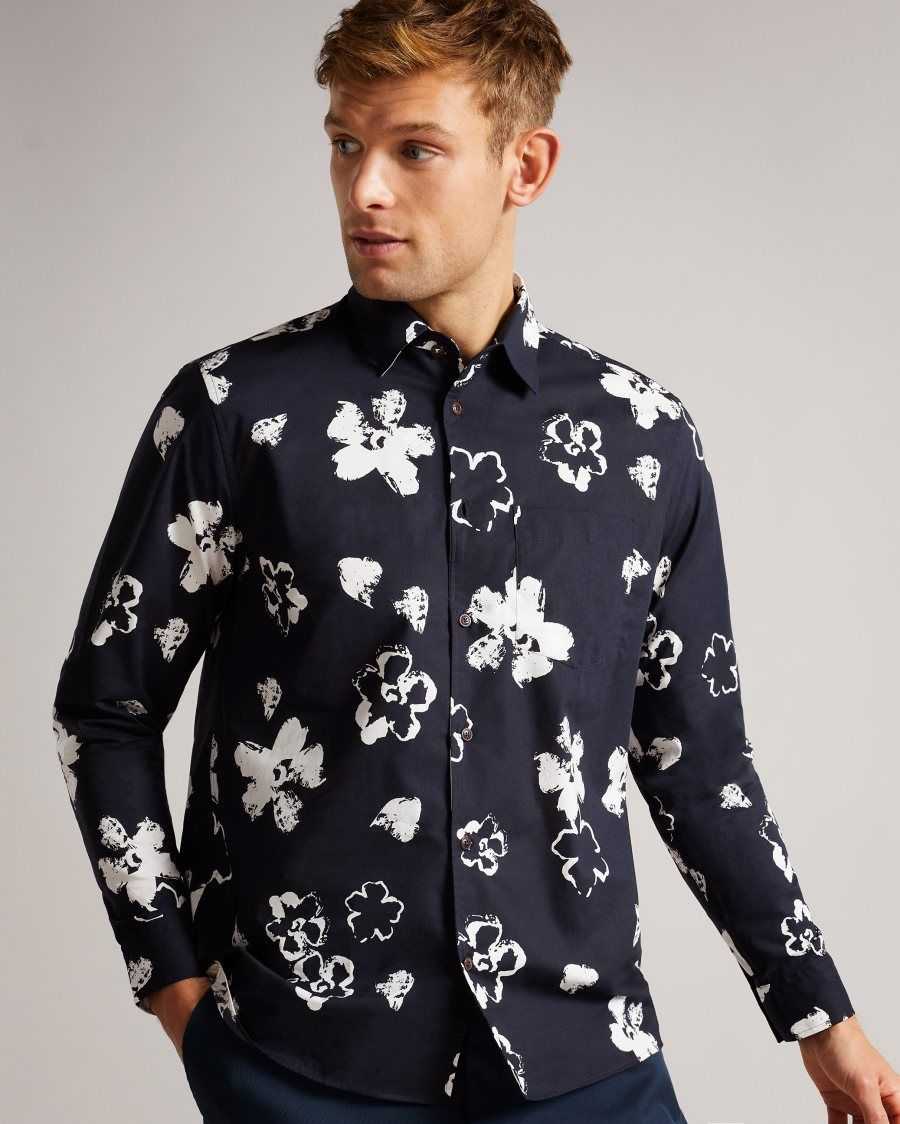 Ted Baker Sevlo LS Floral Print Shirt Navy | 13824-HXJC