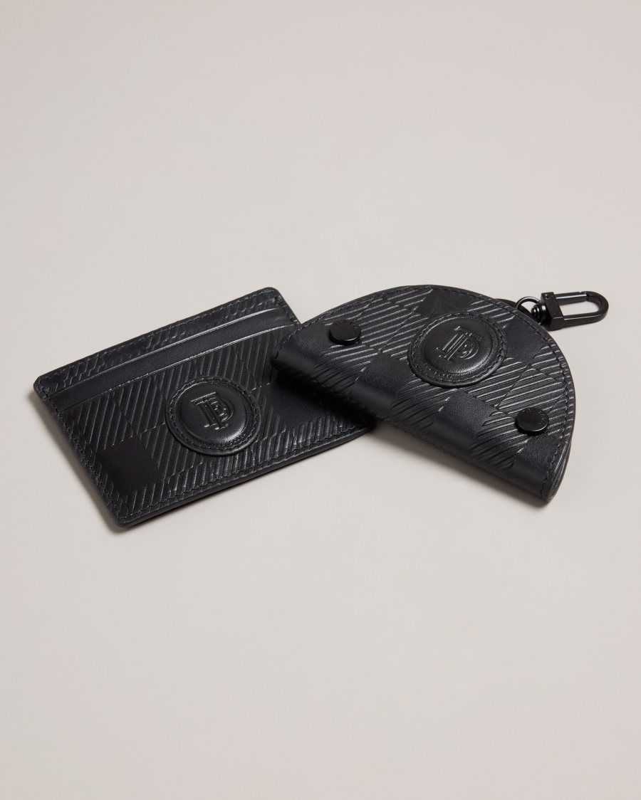 Ted Baker Sharet Leather Check Key And Card Holder Black | 02713-VNPJ