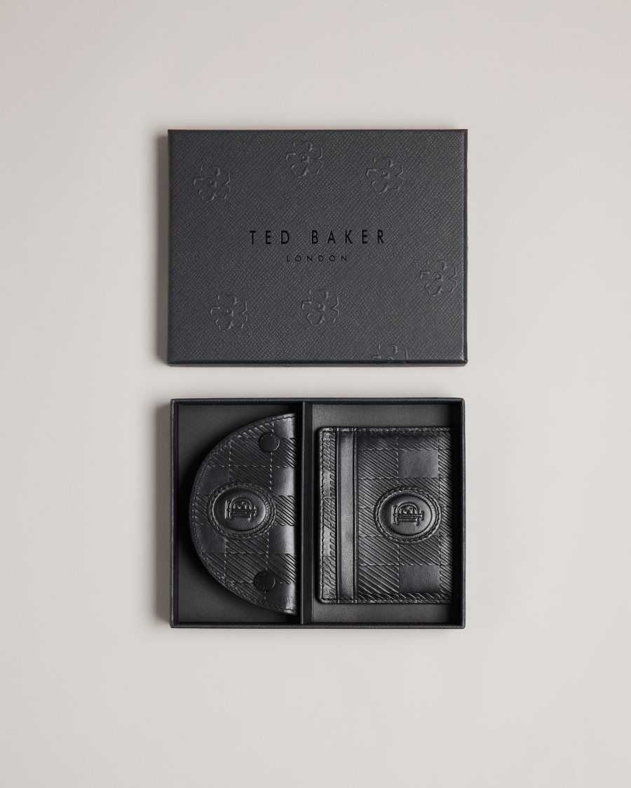 Ted Baker Sharet Leather Check Key And Card Holder Black | 02713-VNPJ