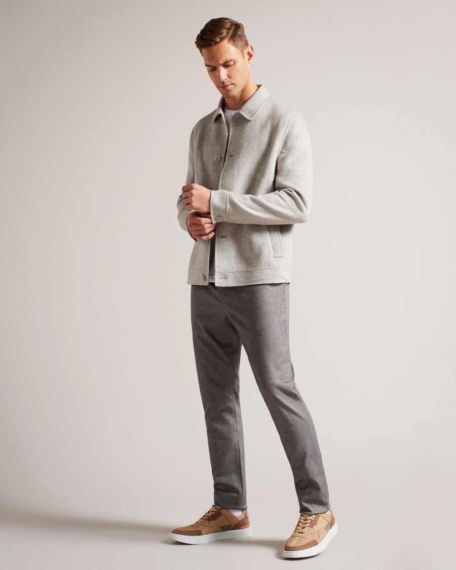 Ted Baker Sharpow Wool Blend Collared Jacket Grey-Marl | 35016-YTNO