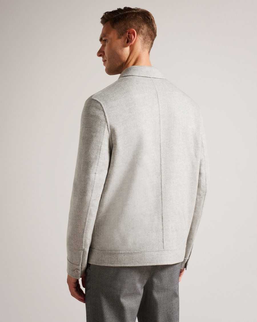 Ted Baker Sharpow Wool Blend Collared Jacket Grey-Marl | 35016-YTNO