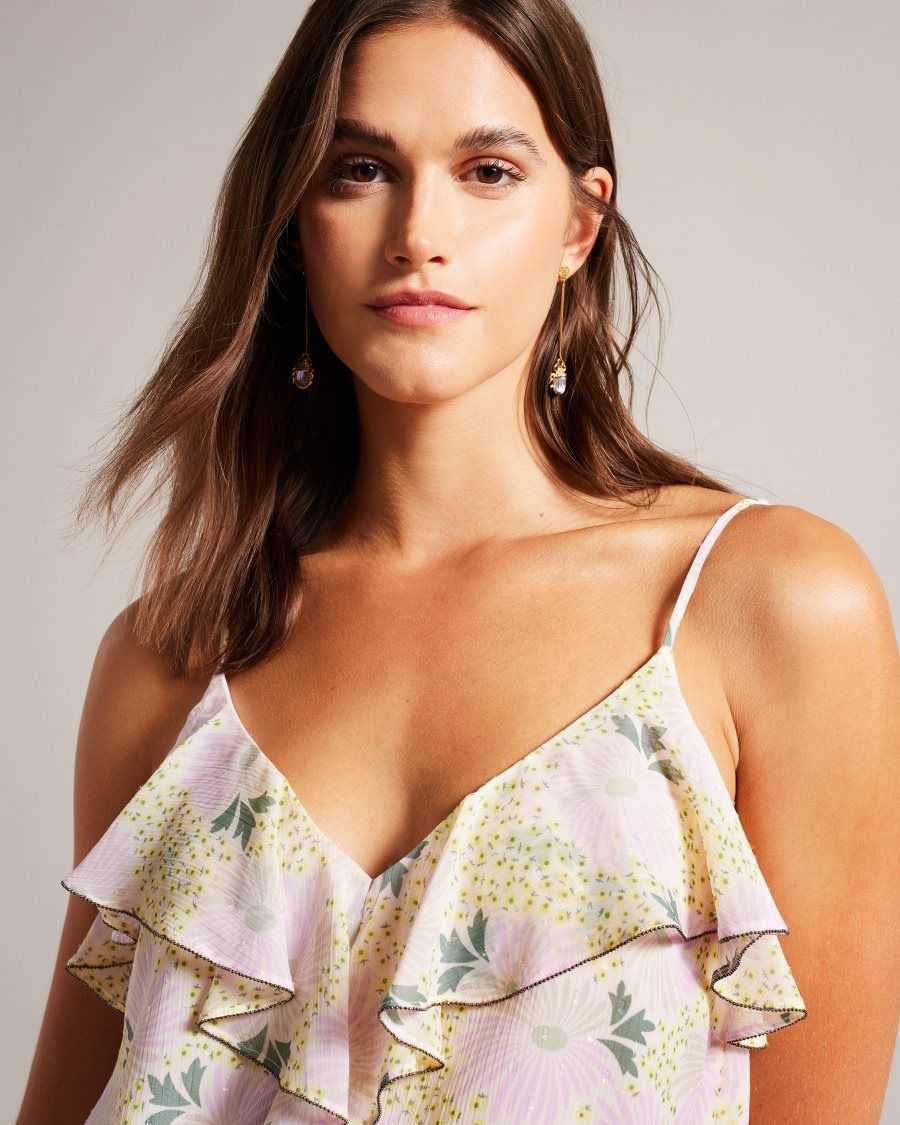 Ted Baker Shaunia Ruffled V Neck Daisy Cami Light Yellow | 97285-ONQY