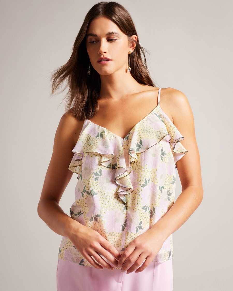 Ted Baker Shaunia Ruffled V Neck Daisy Cami Light Yellow | 97285-ONQY