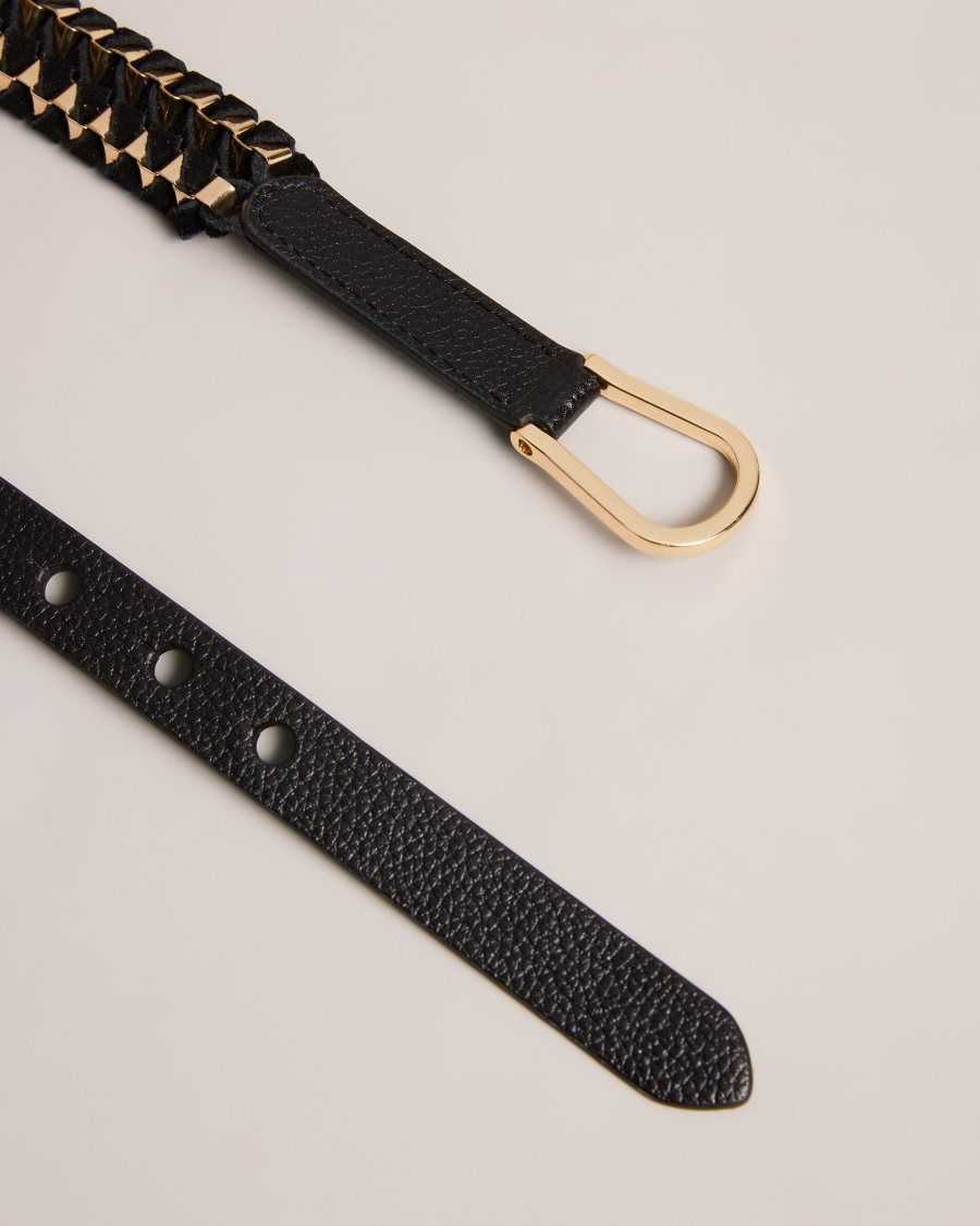 Ted Baker Sheema Chain Woven Equestrian Belt Black | 84910-IBKE