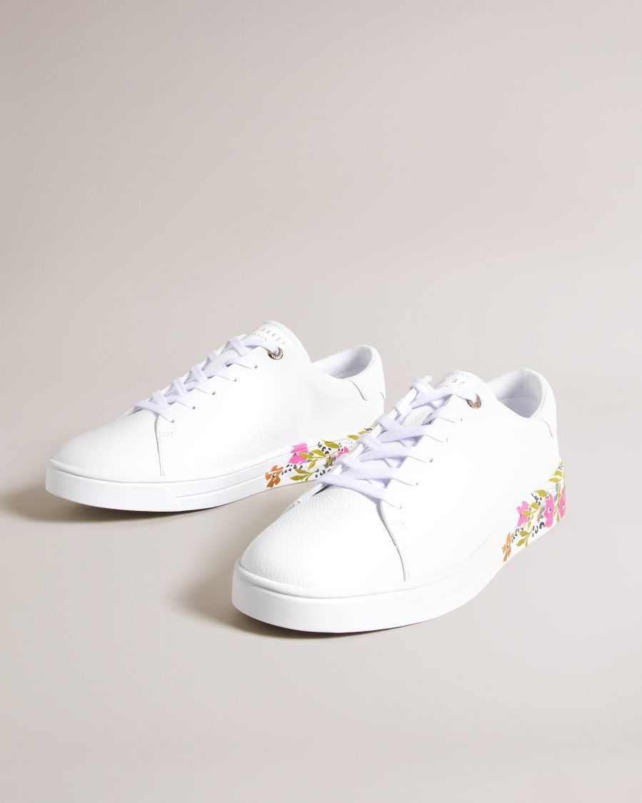 Ted Baker Sheliie Floral Sole Leather Trainers White | 57064-SIZE