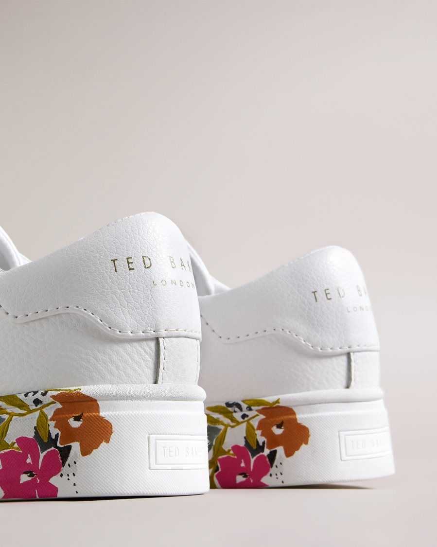 Ted Baker Sheliie Floral Sole Leather Trainers White | 57064-SIZE