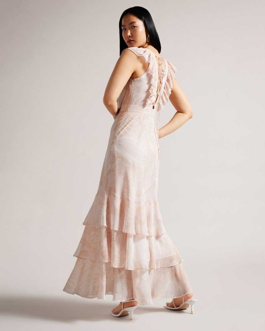 Ted Baker Sheriil Paisley Ruffle Detail Maxi Dress Light Nude | 89075-FXRL