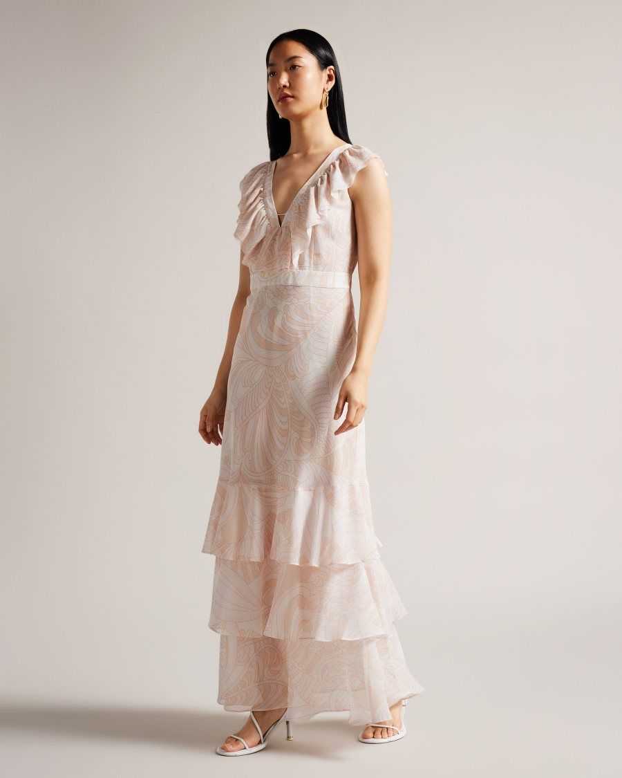 Ted Baker Sheriil Paisley Ruffle Detail Maxi Dress Light Nude | 89075-FXRL