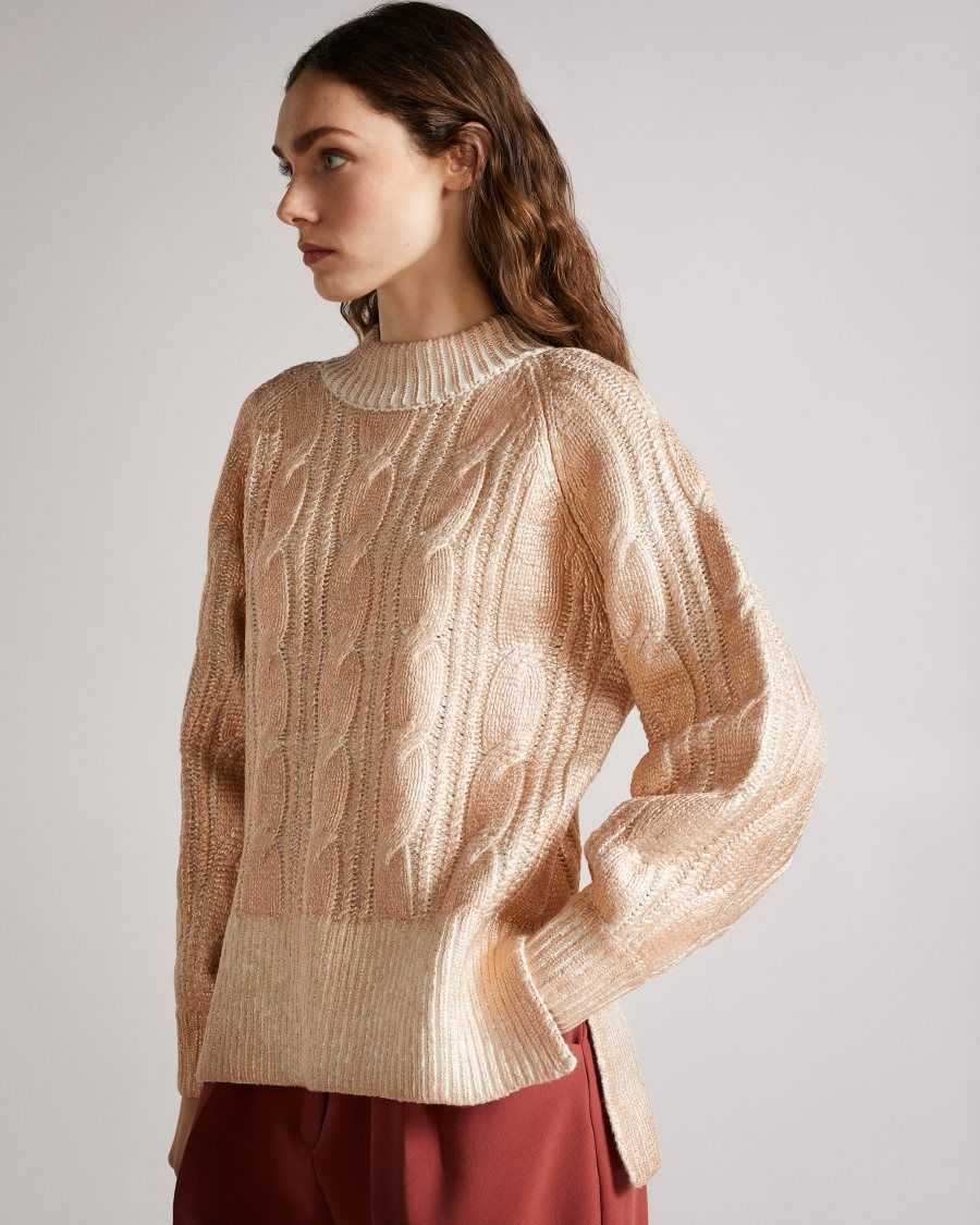 Ted Baker Sidonyy MIB Cable Knit Jumper Pink | 90835-OLVQ