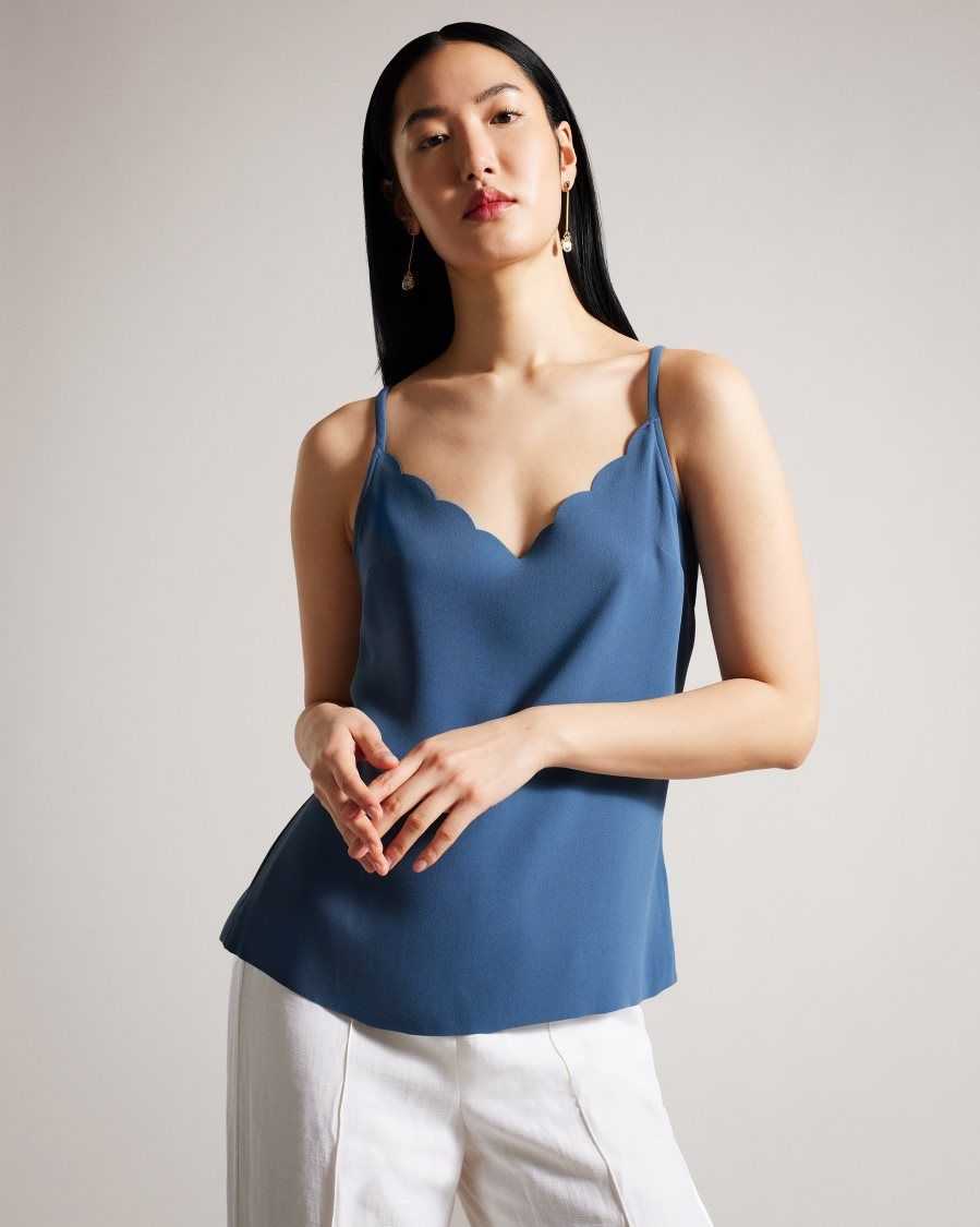 Ted Baker Siina Scallop Neckline Cami Top Medium Blue | 24687-MEGF