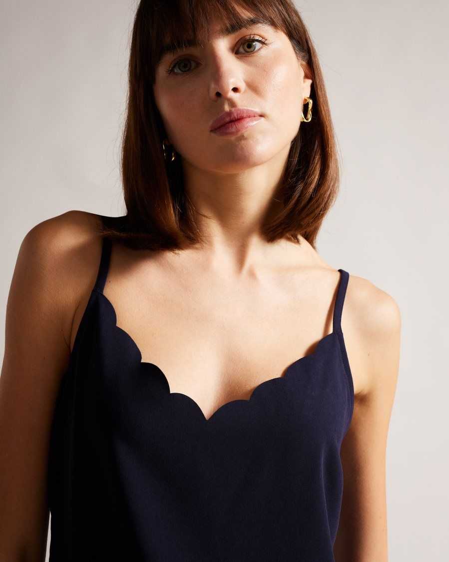 Ted Baker Siina Scallop Neckline Cami Top Navy | 43019-PJBG