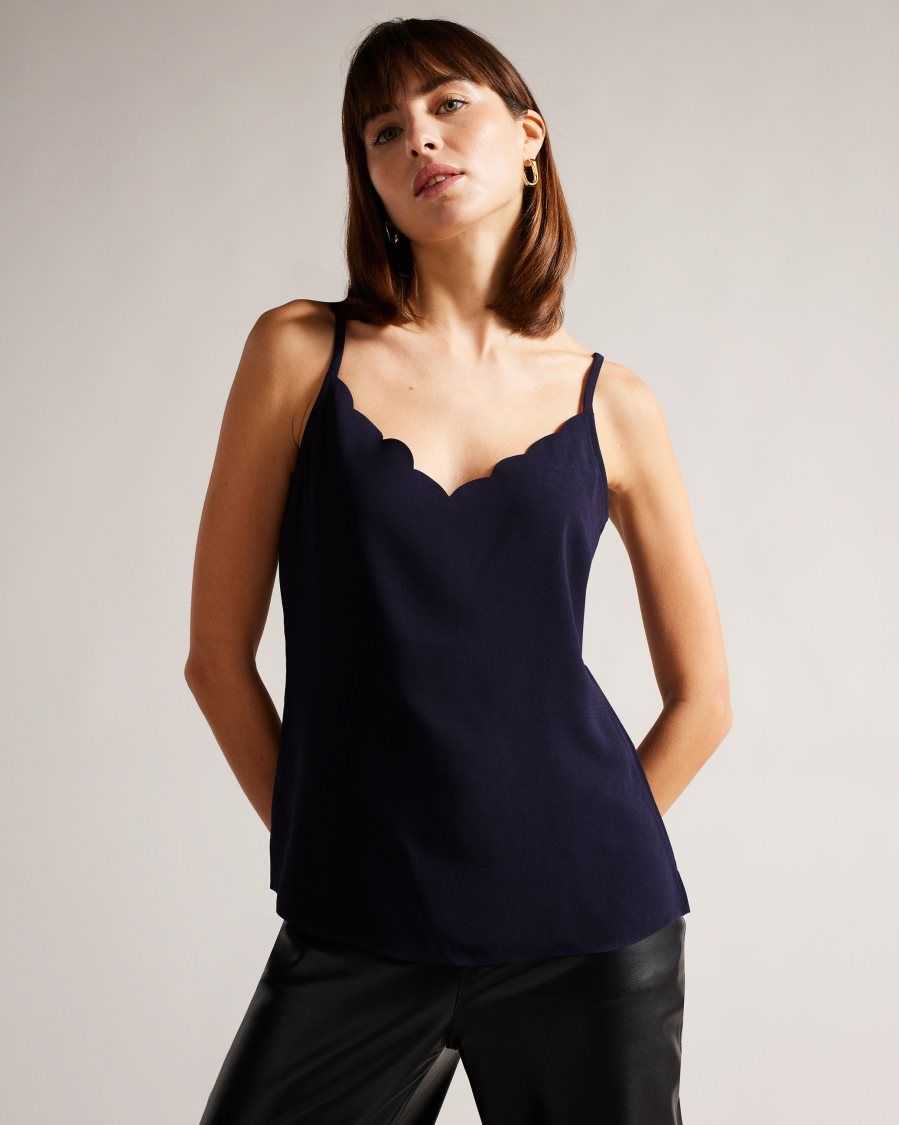 Ted Baker Siina Scallop Neckline Cami Top Navy | 43019-PJBG