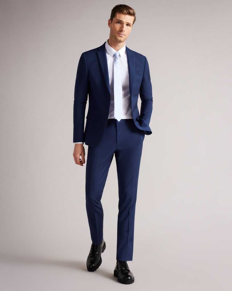 Ted Baker Sinjts Slim Fit Plain Suit Trousers Dark Blue | 53206-AWTN