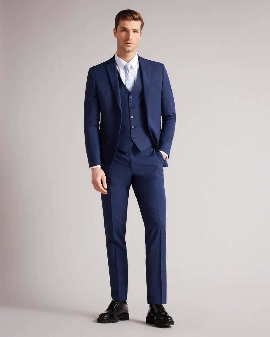 Ted Baker Sinjws Slim Fit Plain Suit Waistcoat Dark Blue | 15934-ZWRM