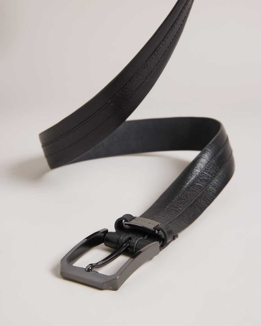 Ted Baker Siymon Mixed Texture Leather Belt Black | 94716-IJQT